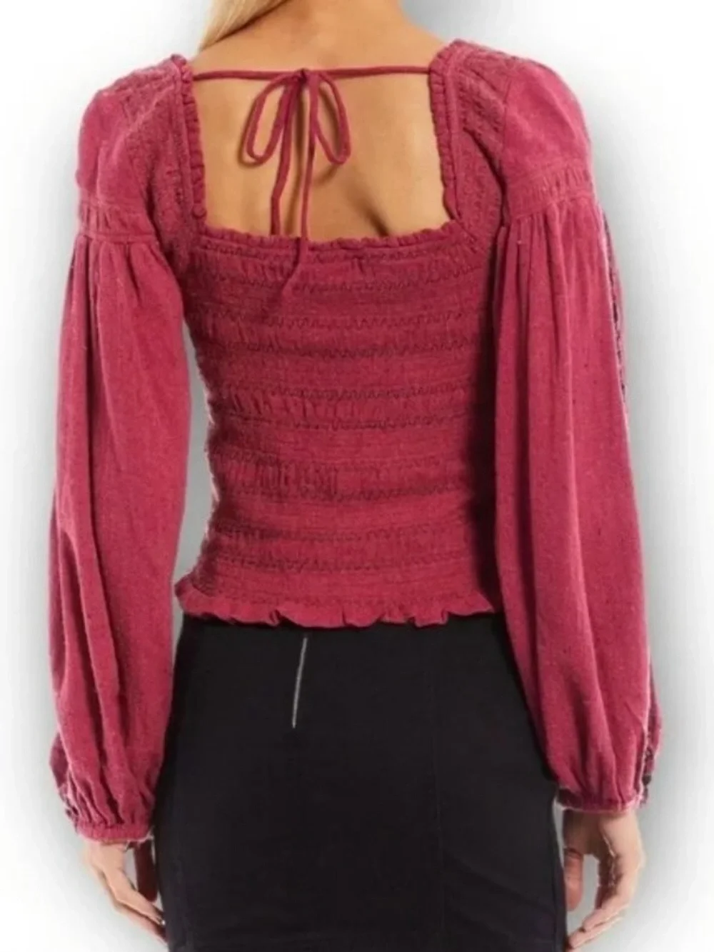 Free People Maggie Embroidered Smocked Square-Neck top. Size medium